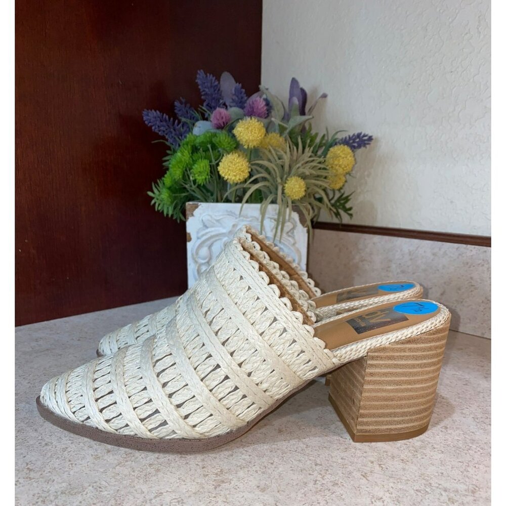 Dolce Vita Alba Womens Block Heel Mule Sandals Ivory Woven Raffia Size 7.5 Styli